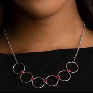 Regal Society Silver Tone Lab Created Red Garnet Multi Circle Necklace